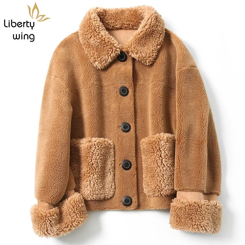 Осенне зимние корейские пальто из натуральной шерсти женские модные однобортные