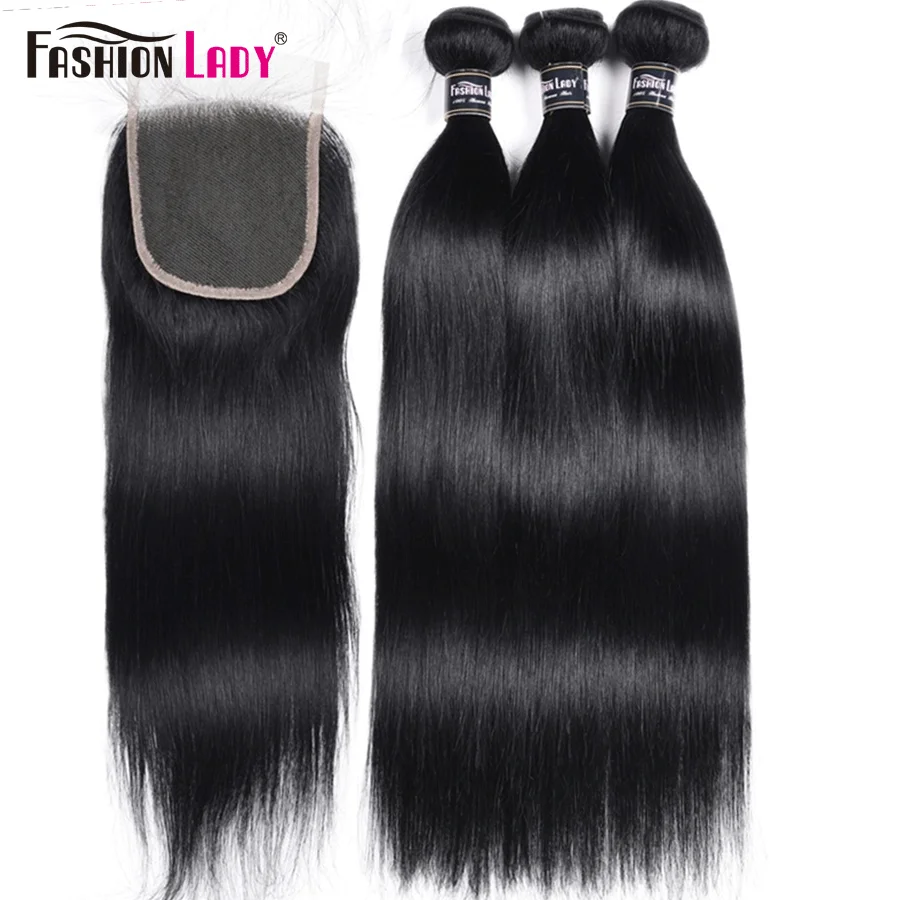 Jet Black Straight Bundles With Closure 4x4 Fashion Lady Indian Human Hair Bundles With Closure 3 Bundles With Closure Non-Remy