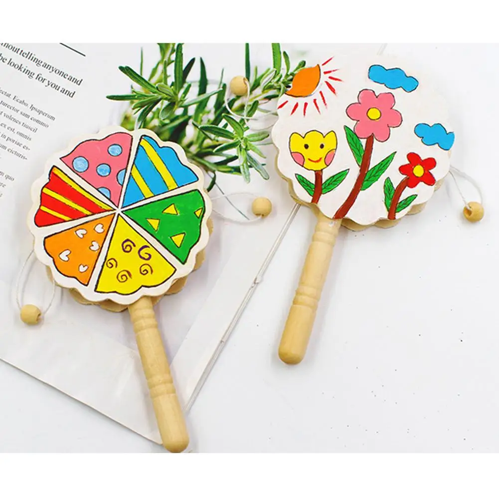 New Wooden Baby Toys Unpainted Shaking Rattle Pellet Drum DIY Painting Crafts Kids Musical Early Educational baby | Игрушки и хобби