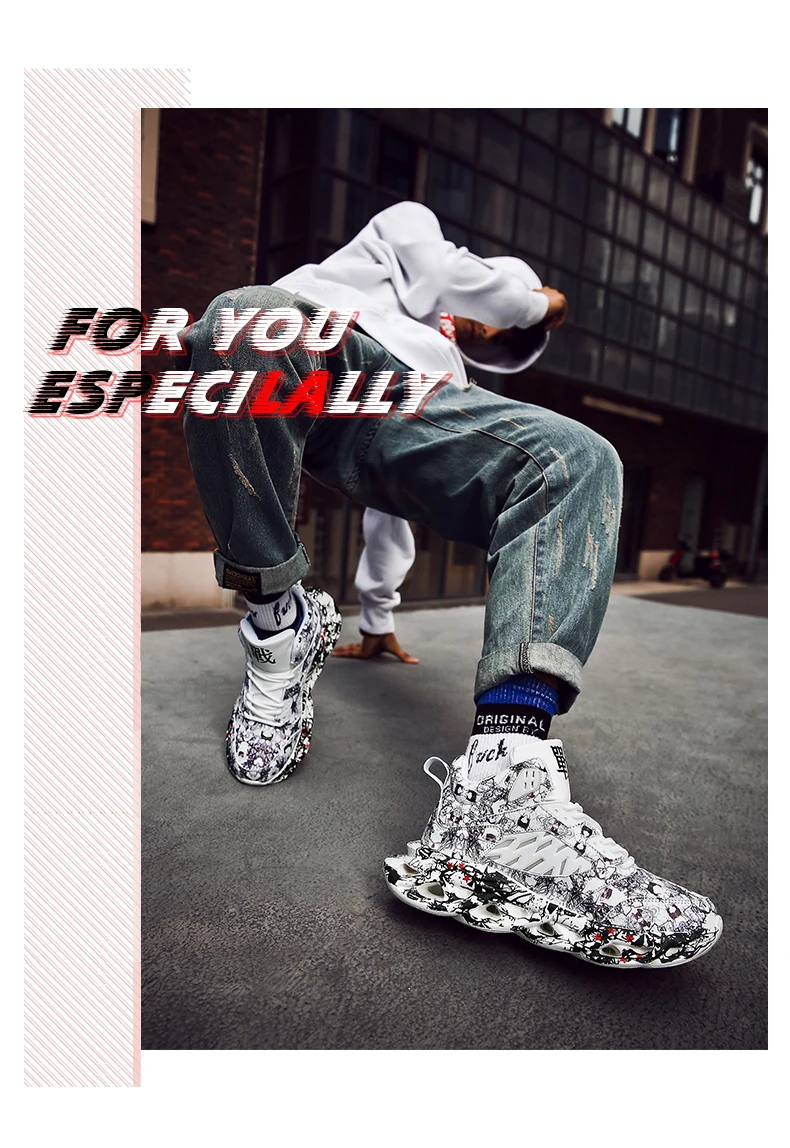 Fashion Men Hip Hop Street Dance Shoes Graffiti High Top Chunky Sneakers Autumn Summer Casual Mesh Shoes Boys Zapatos Hombre