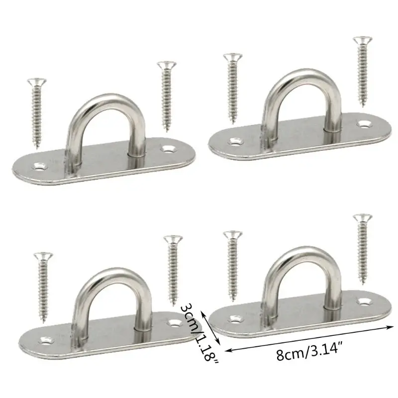 4 Pcs Stainless Steel Ceiling Hook Ring Hooks 3.15 inch Pad Eye Plate For Home Small Yachts Boats