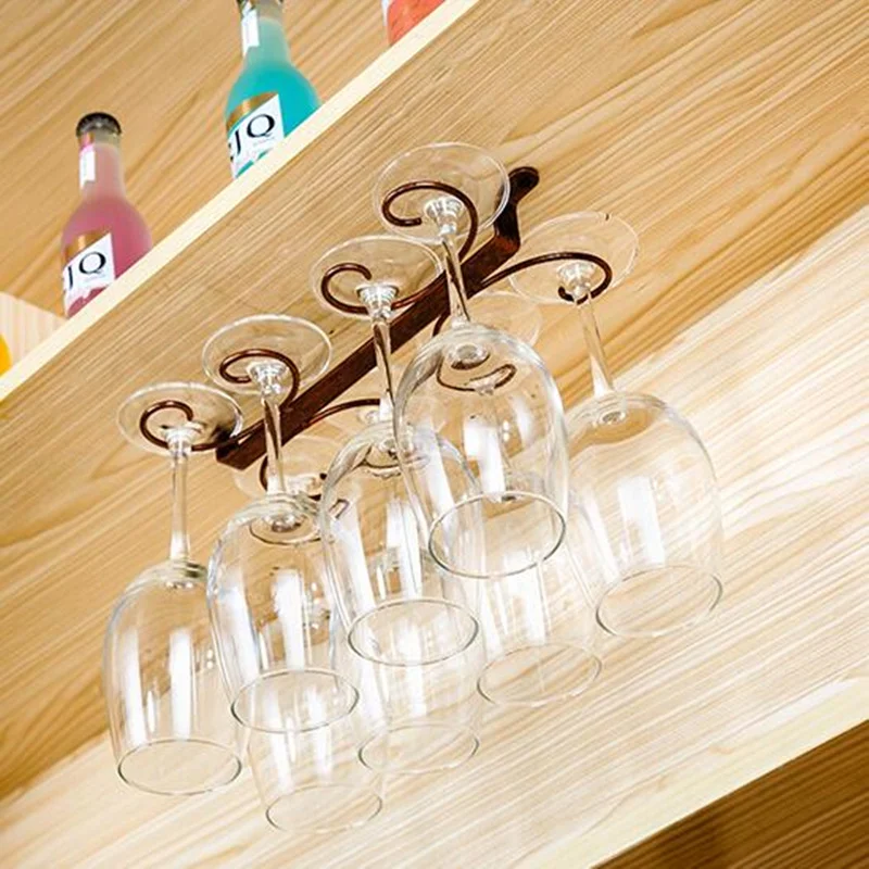 AiJia 304 Stainless Steel Wine Glass Holder Under Cabinet Wine Glass Rack Wine Glass Hanger Stemware Rack 2 Rails