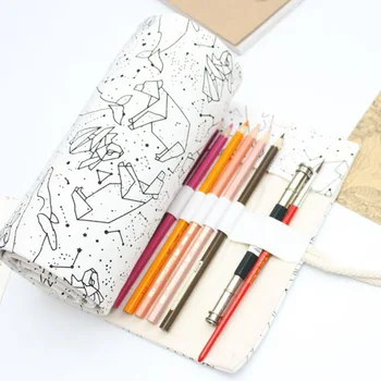 

36/48/72 Holes Pen Bag Brush Starry Sky Sketch Big Capacity Pencil Case Roll Canvas Pouch Box School