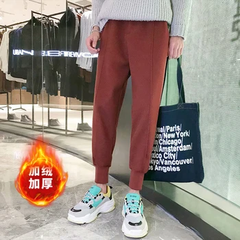 

Men's Thickening Cotton Casual Pants In Warm Sports Pants Trousers Active Elastic Hip Hop Slim Fit Black/red Joggers Sweatpants