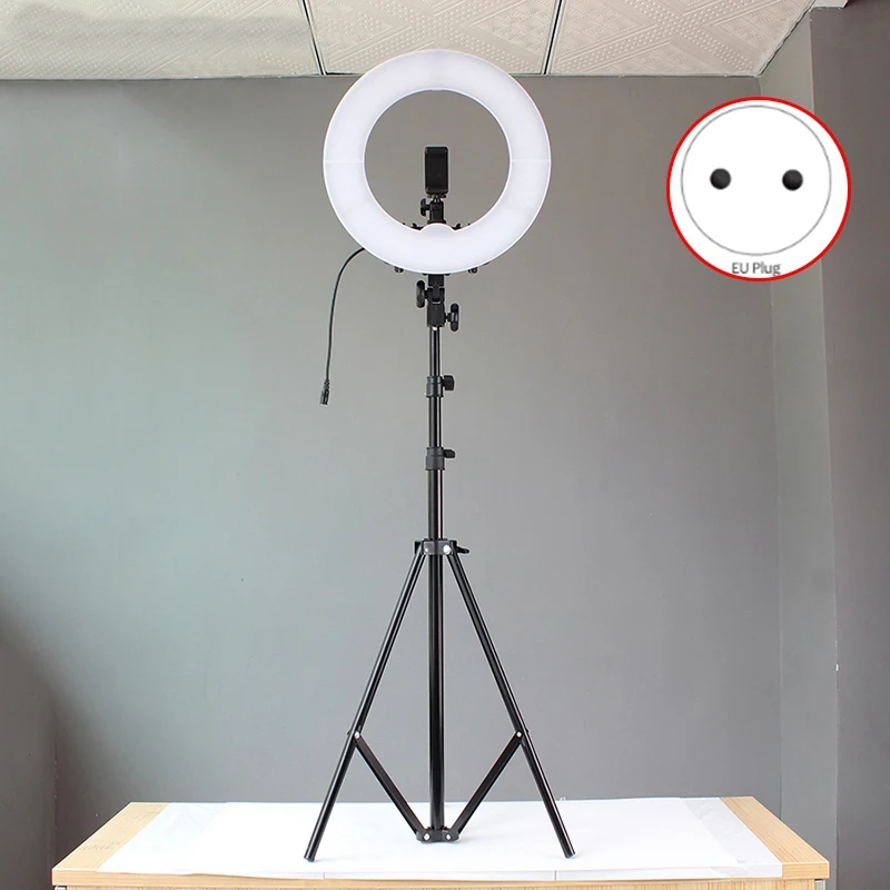 US $395.63 14 Inch LED Ring Light With 220CM Tripod 5500K Photography Dimmable Makeup Ring Lamp EU Plug