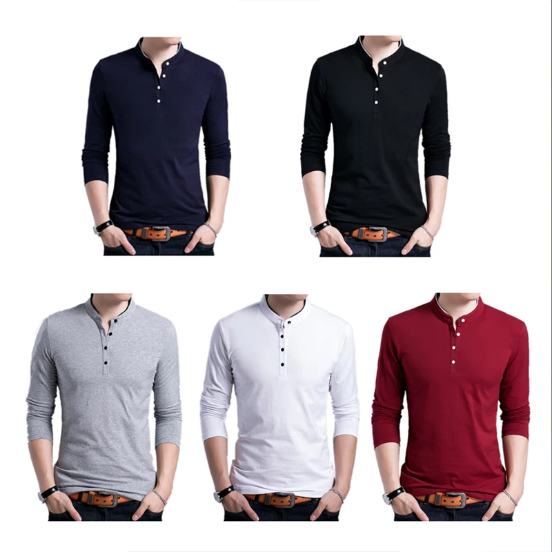 Brand New Men s fashion Tshirt Cotton Warmth Long Sleeved T Shirt Homme Solid Color Black 4