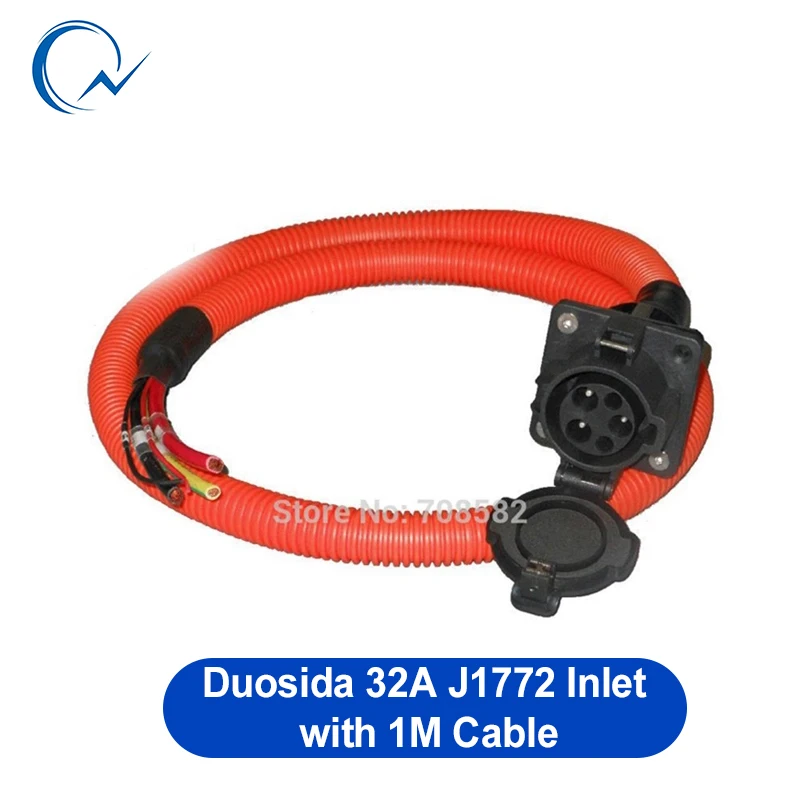 32A SAE J1772 AC inlet/socket/connector with 1m UL/TUV cable single phase Level 2 for EV/Electric C