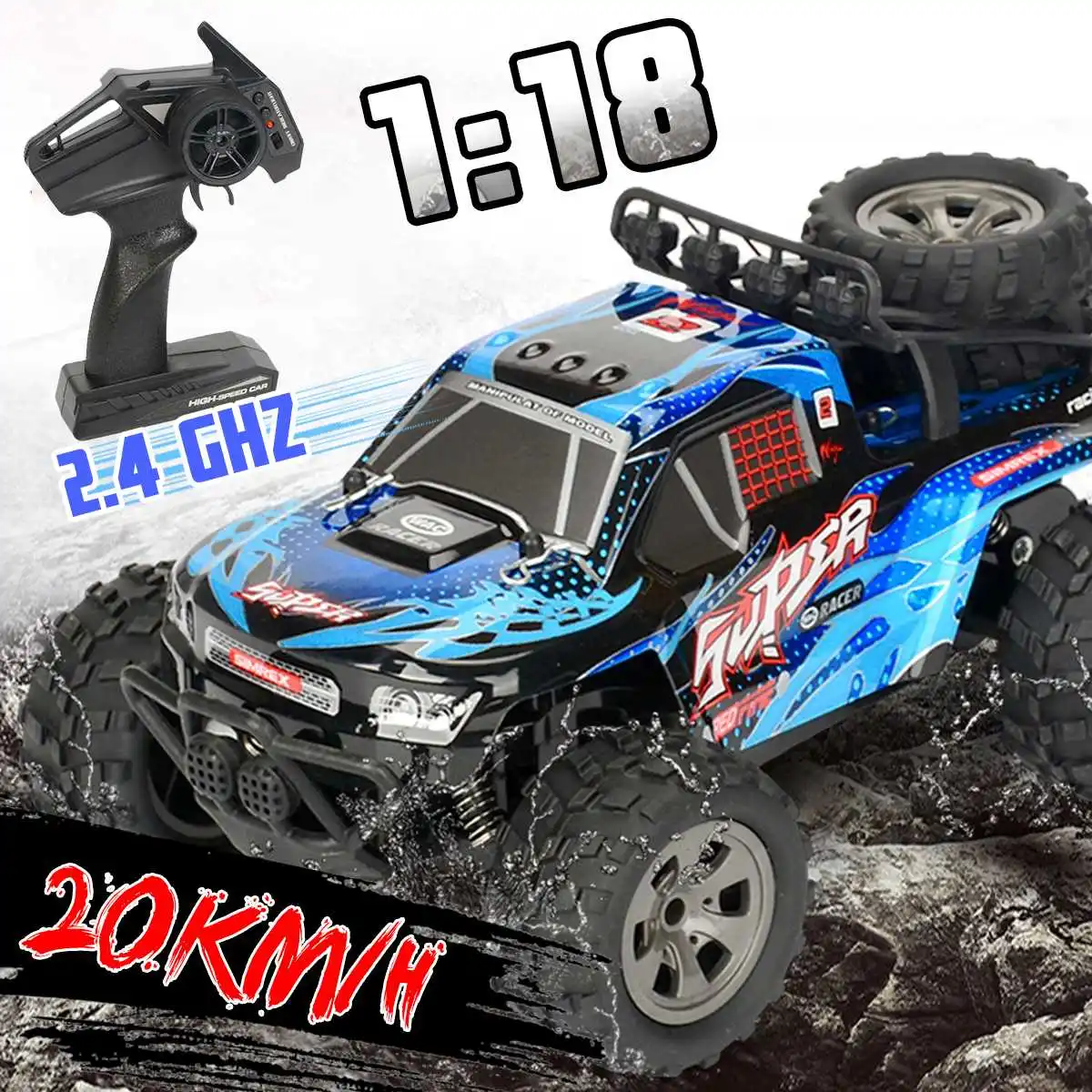 

1:18 4WD RC Cars 2.4G Radio Control RC Cars Toys Model 20km/h High speed Trucks Off-Road Trucks Toys Gift for Children Xms