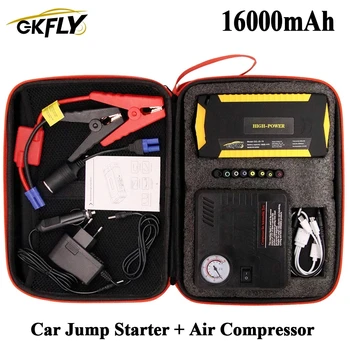 

GKFLY Car Jump Stater 16000mAh 600A Portable Starting Device + Air Compressor 12V Car Battery Charger Booster Power Bank LED