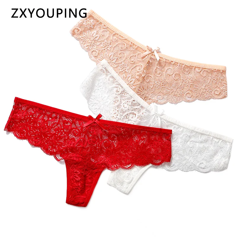 

3pcs Sexy Lace Panties Women Thongs and g strings Hollow Out Low Waist Lingerie Transparent Tangas Female Underwear Breathable