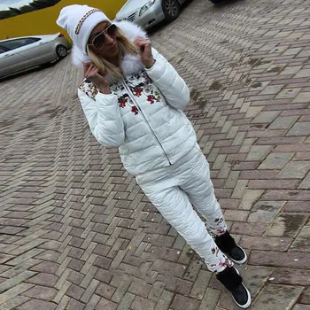 

2019 Fashion Autumn Winter Tracksuit Women Padded Warm Hooded Parkas+ Long Pants Two Piece Set Outfits Casual Chandal Mujer