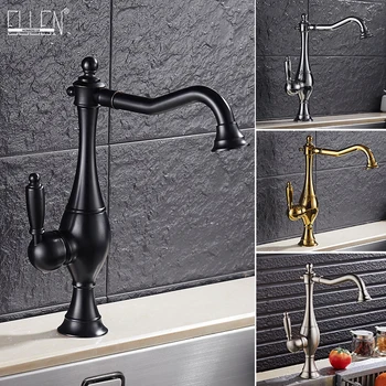 

Kitchen Faucet Brass Kitchen Sink Water Faucet 360 Rotate Swivel Faucet Mixer Single Hole Black Mixer Tap Vessel Sink ELM980