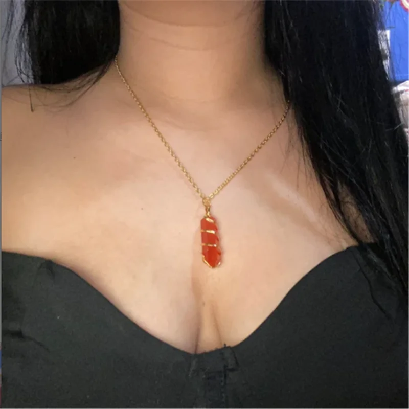 Carnelian Coil Wrapped Charm Necklace W 