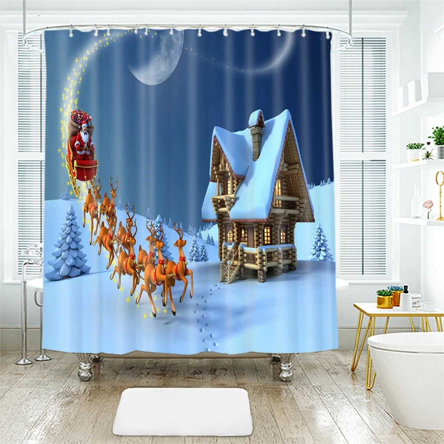 3d Рождественские занавески для душа Санта Клаус и снежная сцена
