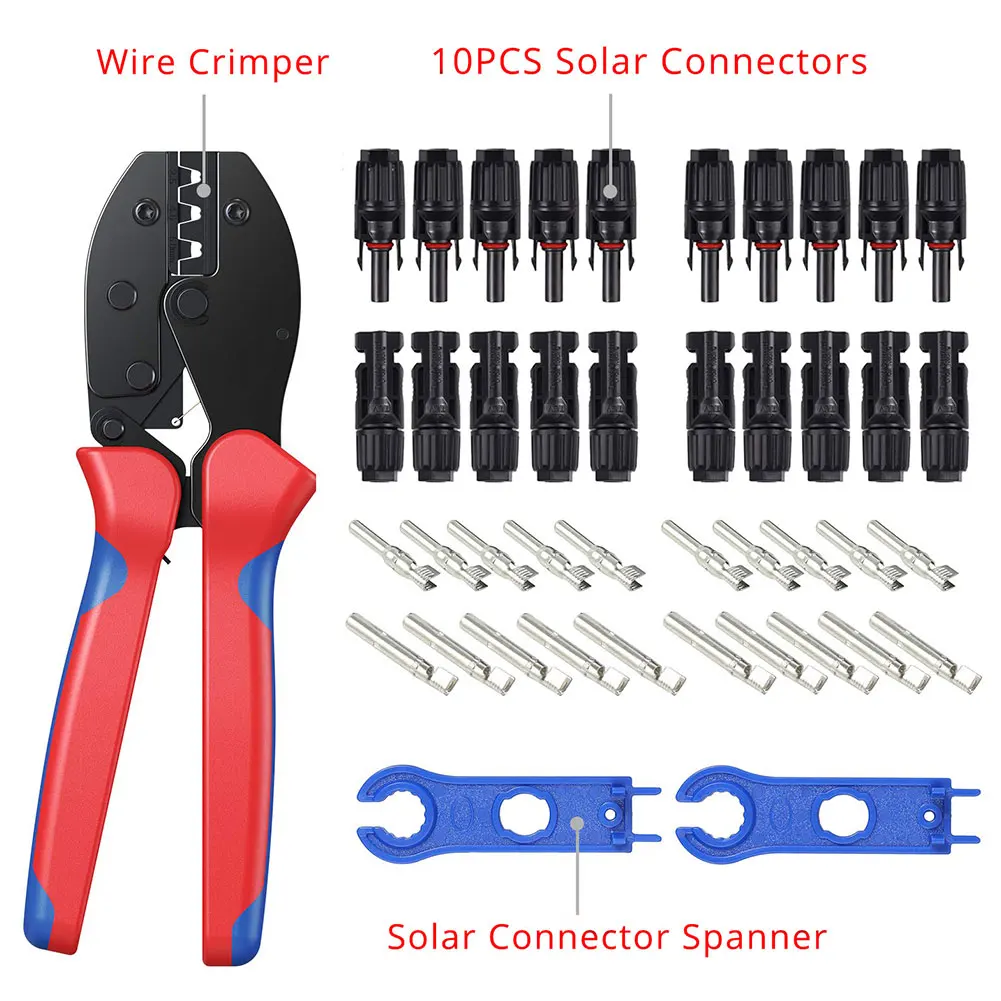 Solar Crimper Solar Panel PV Cable Stripper MC4 Wiring Connector Crimping Tool with Male Female Connector LY-2546B Spanner Wrench