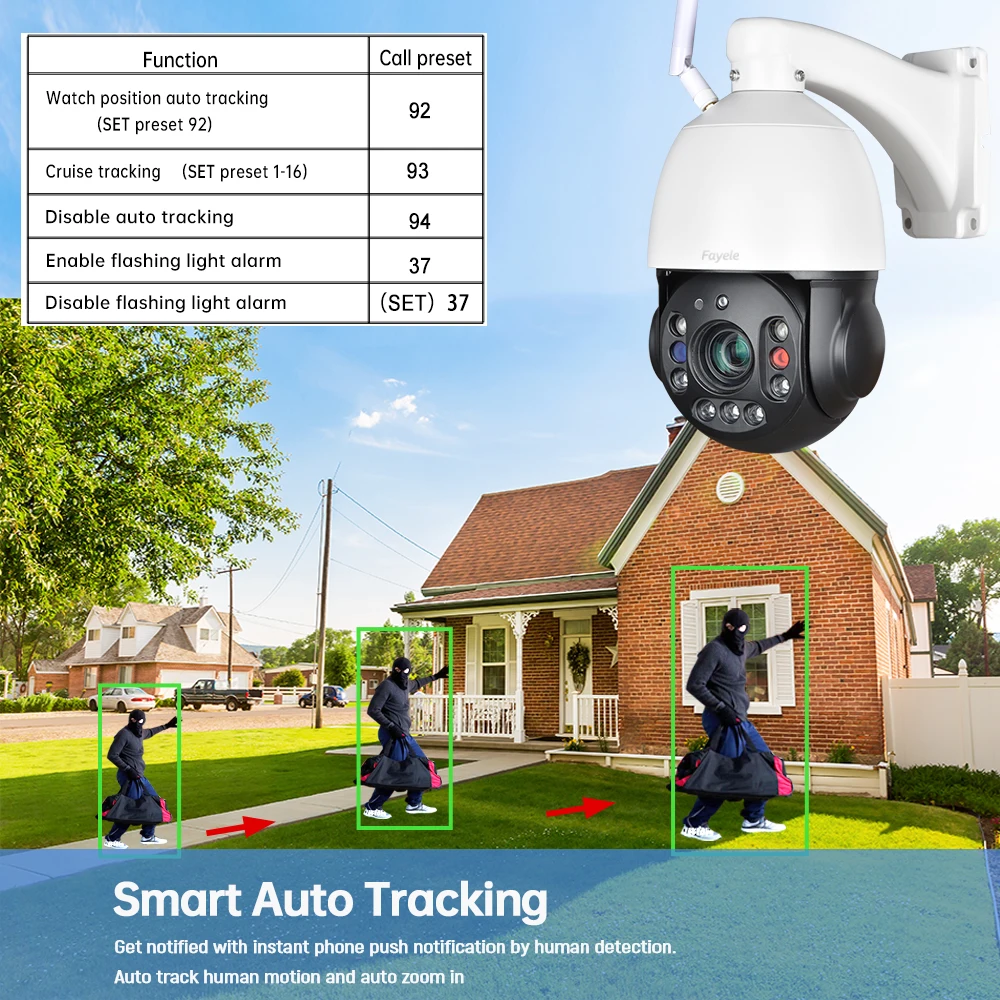 WiFi 4K 8MP 4G LTE Sim Card PTZ Camera Humanoid Auto Tracking 30X 