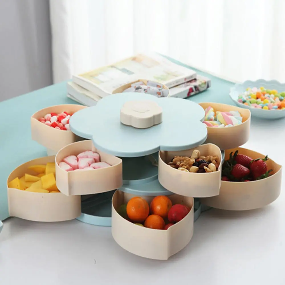 

Creative Fruit Plate Double-Deck Rotary Storage Box Flower Design Wedding Snack Candy Box Jewelry Organizer Cosmetic Boxes DA