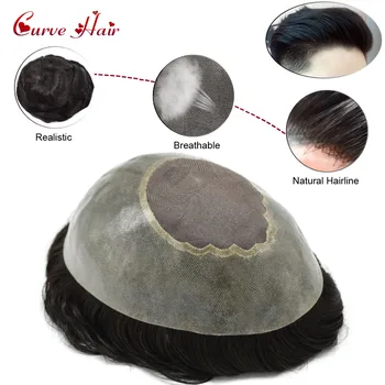 

Fine Mono Mens Toupee Thin Skin Mens Wigs Medium Density 120% Human Hair Replacement System All Hand Tied Mono Skin Hairpiece