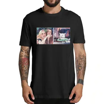 

Funny Ugly Angry Women Yelling At Confused Cat At Dinner Table Men T-Shirt High quality 100% cotton t-shirts for men and women