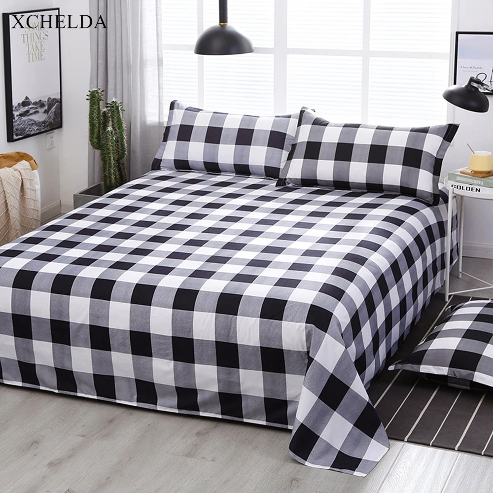 Plaid Comforter Duvet Cover Bed Sheet set Double Queen King Size Bedding Set Black White Cotton Adult linens Home Textile