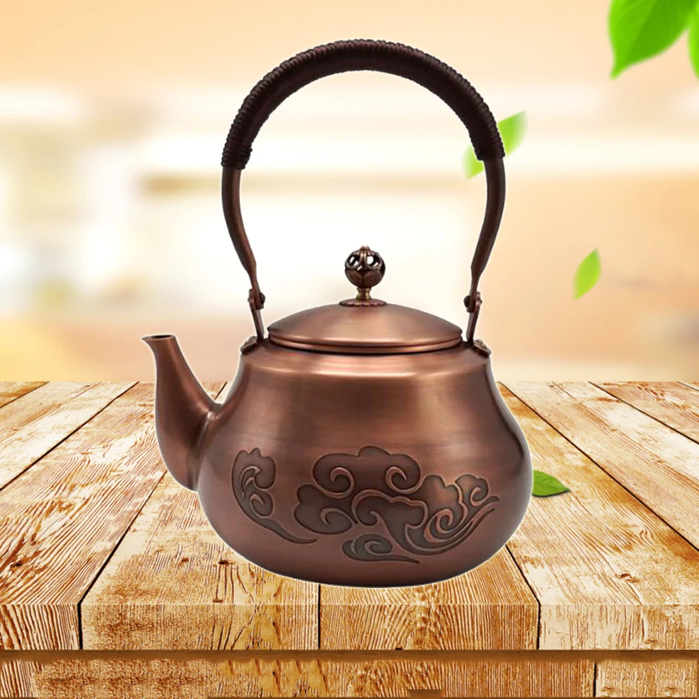 

ENERGE SPRING Handmade Copper Pot 1600ML Auspicious Cloud Red Copper Teapot Home Boil Water Pot Retro Tea Set Handicrafts