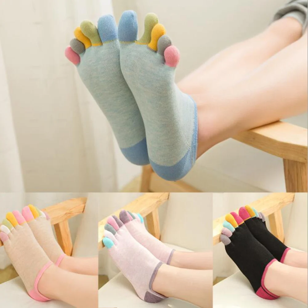 1 пара хлопковых носков с пятью пальцами, женские низкие носки с цветным носком, впитывающие пот, 5 носков, невидимые дезодорирующие носки