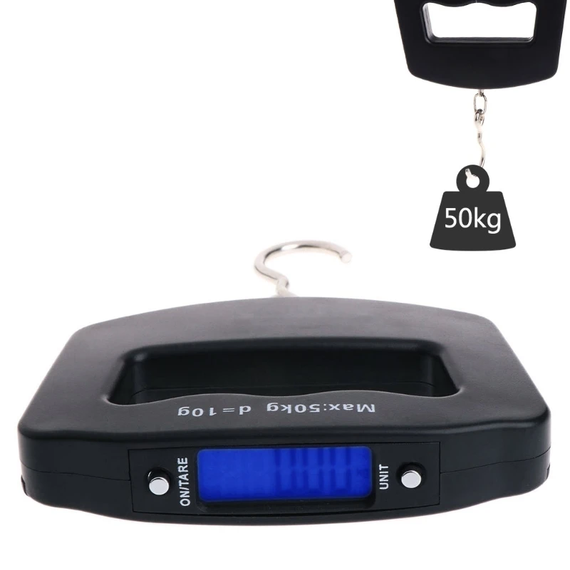 

Portable Digital Handheld 50Kg*10g Fish Hook Hanging Scale Electronic Weighting Luggage Scale Blue LED Display
