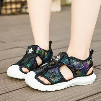 

Girls sandals Summer Star Sequins princess Kids Sports Shoes Star Bling Sequins Open Toe Children Beach Sandals