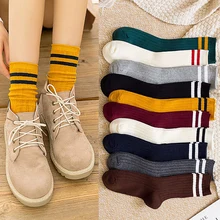 Популярные Забавные милые хлопковые полосатые носки в японском стиле для девочек средней школы разноцветные женские носки Harajuku дизайнерские ретро Чулочные изделия