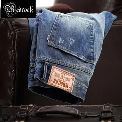 MBBCAR pantalones vaqueros rasgados de 14oz para hombre, Vaqueros desgastados con bordado, rectos, vintage, lavado, 7364