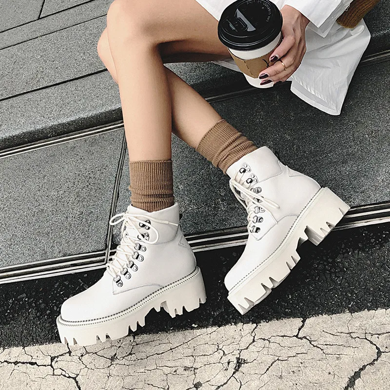 Skup FEDONAS Punk kobiety mieszkania platforma botki jakość prawdziwej skóry metalowe wysokie obcasy impreza taniec buty kobieta śnieg buty