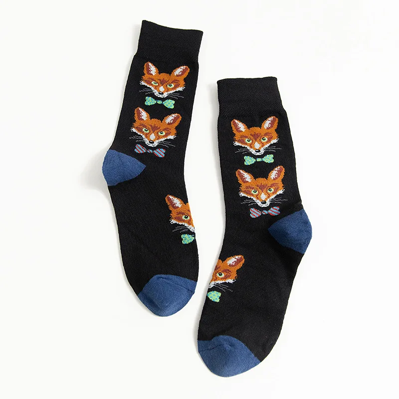 Cartoon Animal Pug Fox Streetwear Skateboard Funny Pattern Novelty Winter Female Cotton Socks Warm Short Happy Women Men Socks