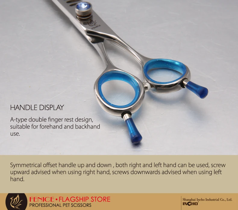 Fenice Professional blue 6.5 inch 6.75 inch 7.25 inch pet dog grooming scissors  thinning shears thinning rate 75%