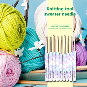 

9pcs Aluminum Crochet Set Ceramic Handles Knitting Needles Kit Weaving Tool