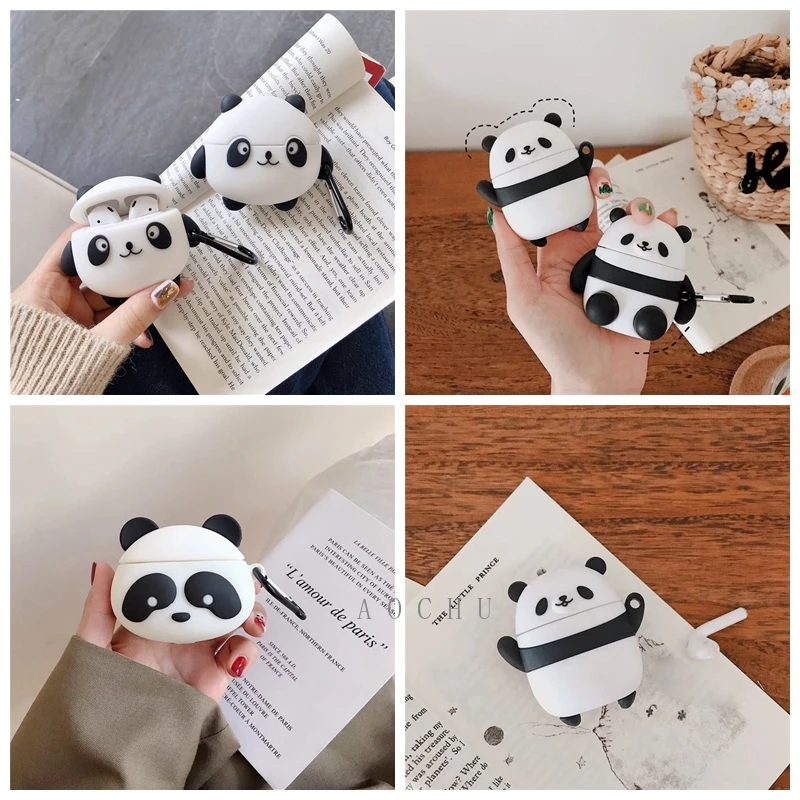 Earphone Case for Airpods 2 1 Silicone Cute Color Bear Panda Cover Apple Headphone For Airpod casea | Электроника
