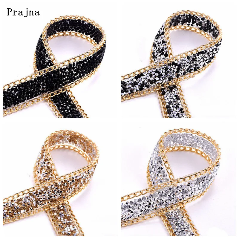 

Prajna 1Yard 2cm Rhinestones Trim Chain Hotfix Strass Crystal Rhinestone Ribbon Decoration For Wedding Dress Bag Accessories DIY