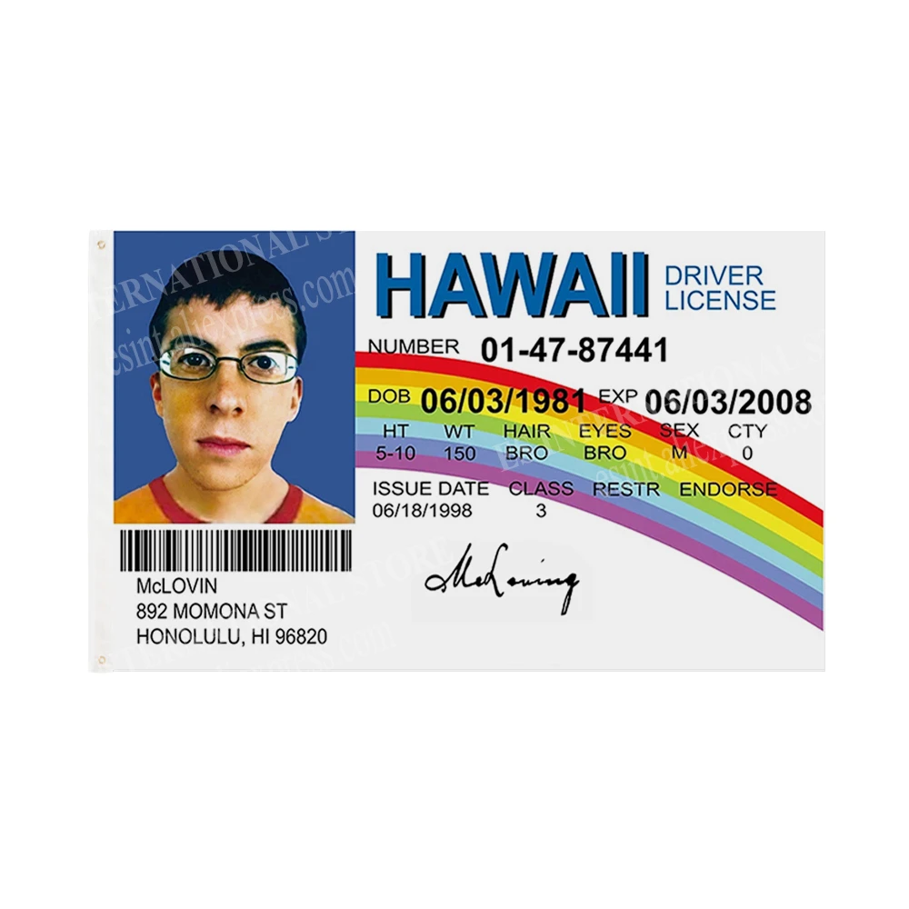 Driver License Flag Hawaii Mclovin Flag 90 X 150cm 3 X 5ft Custom