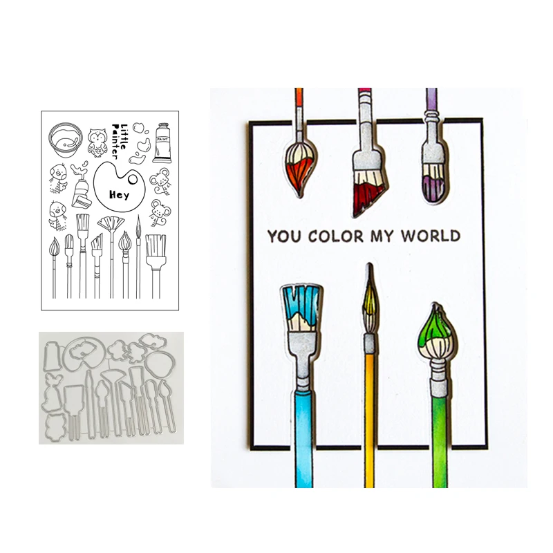 

LITTLE PAINTERS Metal Cutting Dies and stamps DIY Scrapbooking Card Stencil Paper Craft Handmade Card