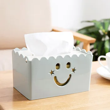 

Living Room Household Smiley Tissue Box Tea Table Desktop Paper Box Dining Room Tissue Storage Box Creative Hollow Paper Box