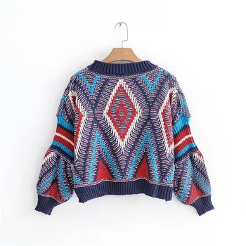 

Lychee Girls Geometry Women Sweater Top Casual Spring Autumn Winter Lady Sweaters Tops Loose Crew Neck Female Pullovers Jumpers