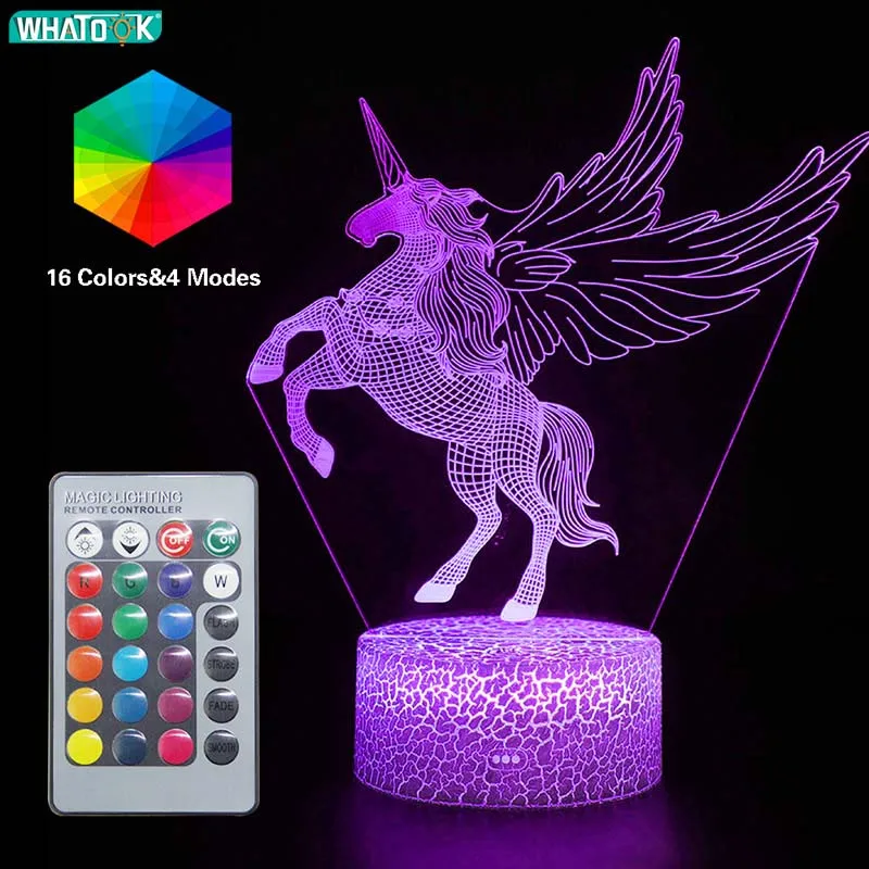 RGB Remote Control 3D Unicorn LED Desk Lamp Lantern Night light Kid Cartoon Gift