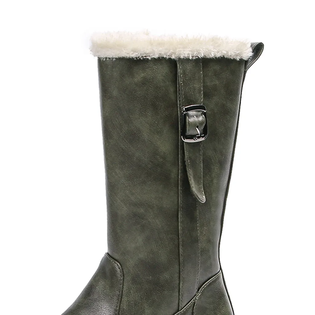 Модные однотонные ботинки на молнии с круглым носком; Botas Mujer; винтажные женские ботинки на не сужающемся книзу массивном каблуке; удобная Водонепроницаемая зимняя обувь