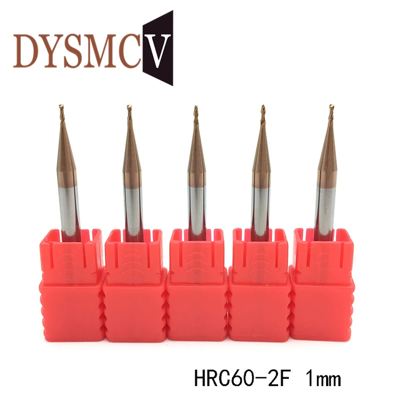 

2PCS HRC60 2Flute 1mm Solid Carbide Endmill D1x50L 50mm long Standard Length Side milling Slotting Profiling carbide cutter