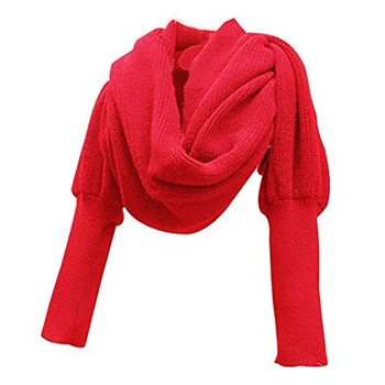 

Protective With Sleeve Solid Office Soft Wrap Outdoor Women Scarf Daily Winter Warm Knit Decorative Artificial Wool Home