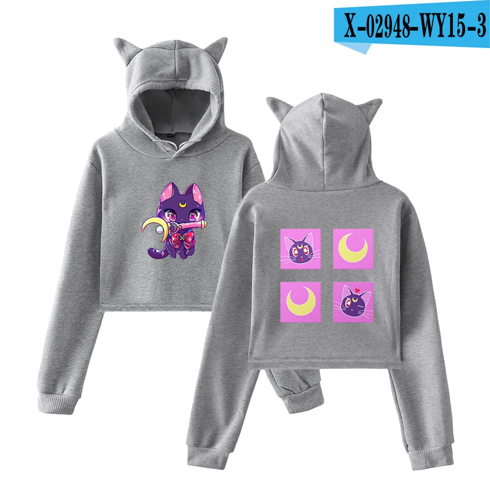 Сейлор Мун толстовки Kawaii одежда Топы женские кошачьи уши Толстовка Harajuku корейский стиль 90s мультфильм Ullzang Толстовка Femme девушки - Цвет: gray