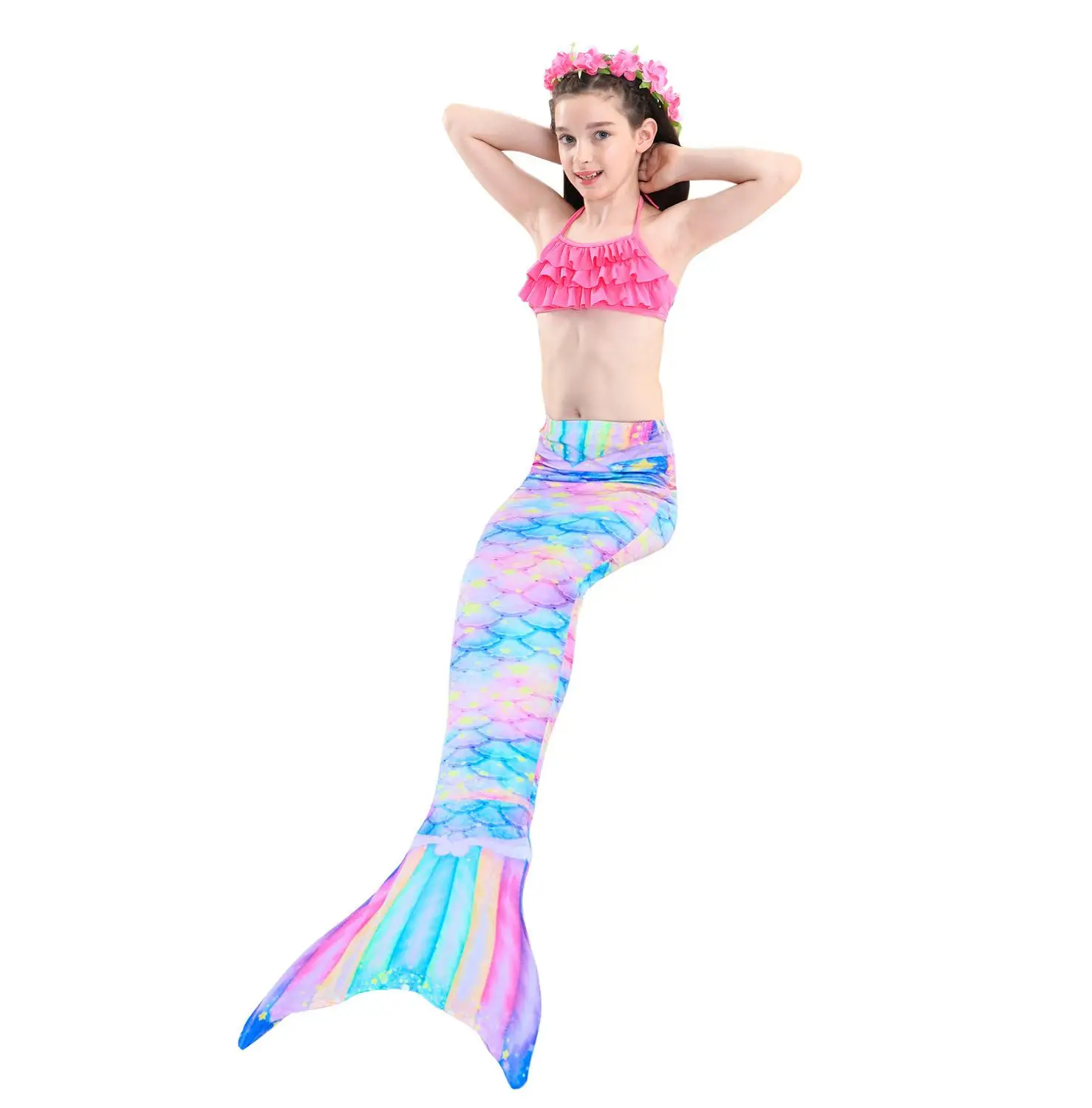 Kids Girl Swimming Mermaid Tail Bathing Suit Cosplay Costume High Waist Summer Beach Swimsuit Zeemeerminstaart No Monofin 28105