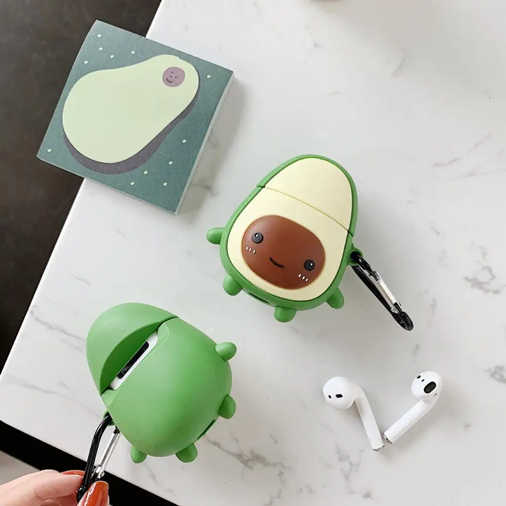 

Cute Avocado PVC silicone cover shell for Airpods 1 / 2 Bluetooth wireless earphone cover Skin Dust Guard Shockproof with hook