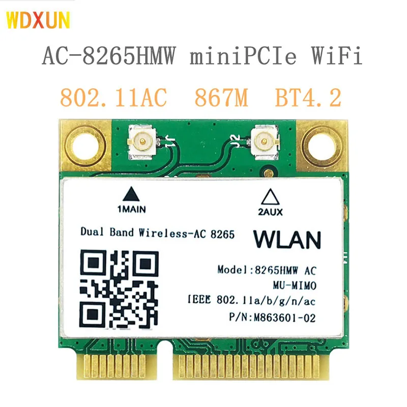 Wireless-Ac 8265 Dual Band Mini Pc-E Pcie Wifi Card Per Intel 7265 8260Ac 8265Ac 802.11Ac 2X2 Wifi + Bluetooth Bt4.2