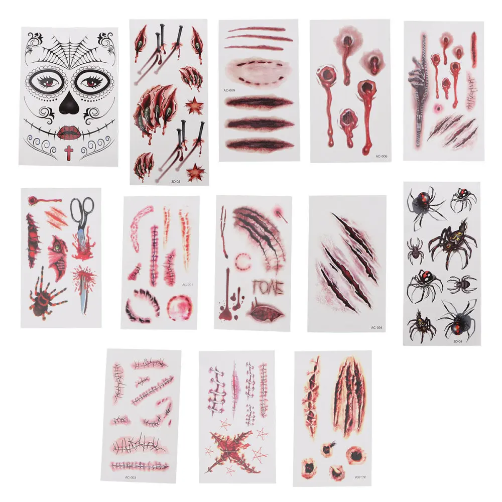 

15 Pcs Unique Special Creative Tattoo Stickers Scar Decals Horror Face Stickers Waterproof Decals for Face Body Holiday