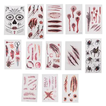 

15 Pcs Unique Special Creative Tattoo Stickers Scar Decals Horror Face Stickers Waterproof Decals for Face Body Holiday